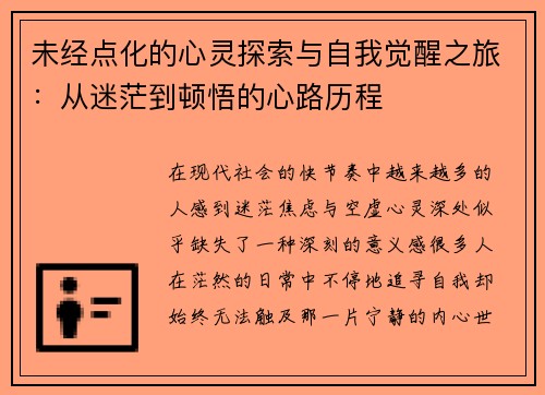 未经点化的心灵探索与自我觉醒之旅：从迷茫到顿悟的心路历程